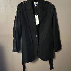 Zara Black Women's Blazer with Leather Accents